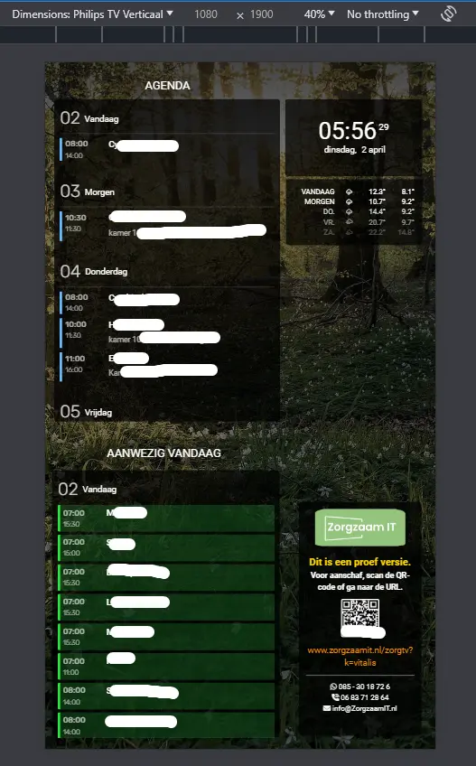 Aanwezigheidsscherm voor de zorg met automatisch overzicht van aanwezigen